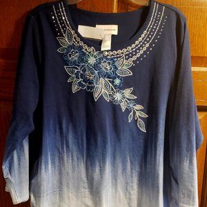 Alfred Dunner Embellished Floral 3/4 Sleeve Top Size L